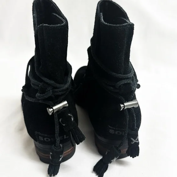 SOREL Farah Black Suede Ankle Boots Block Heel NL2682 Size 8.5 EUC - Picture 6 of 10